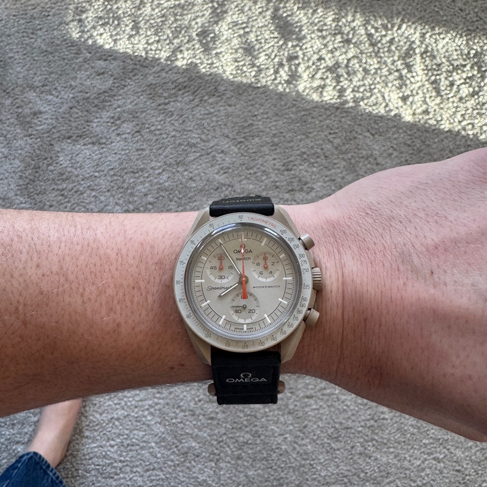 Omega Men's Silver Dial Watch with Black Strap